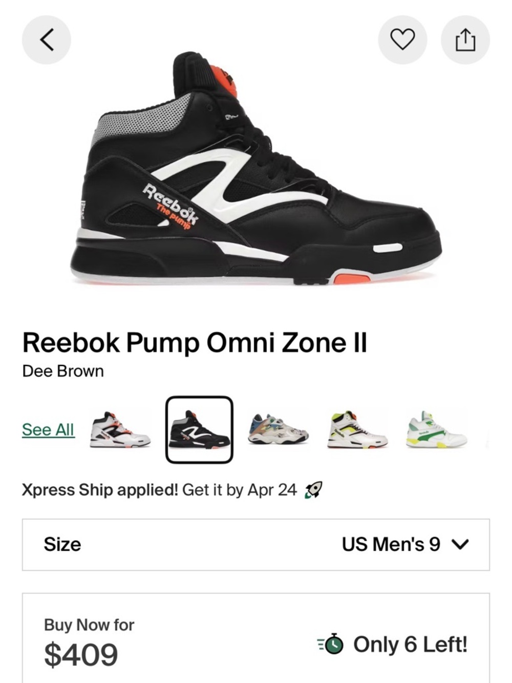 Reebok Pump Omni Zone II Dee Brown Sneakers - Size 9M - Picture 10 of 10
